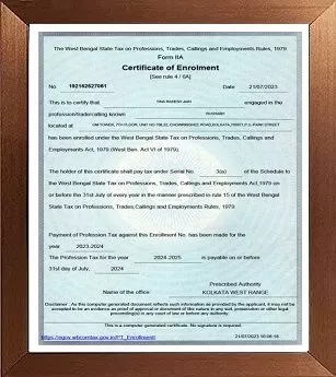 Professional Tax Certificate West Bengal