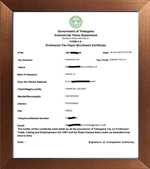 Professional Tax Certificate Telangana